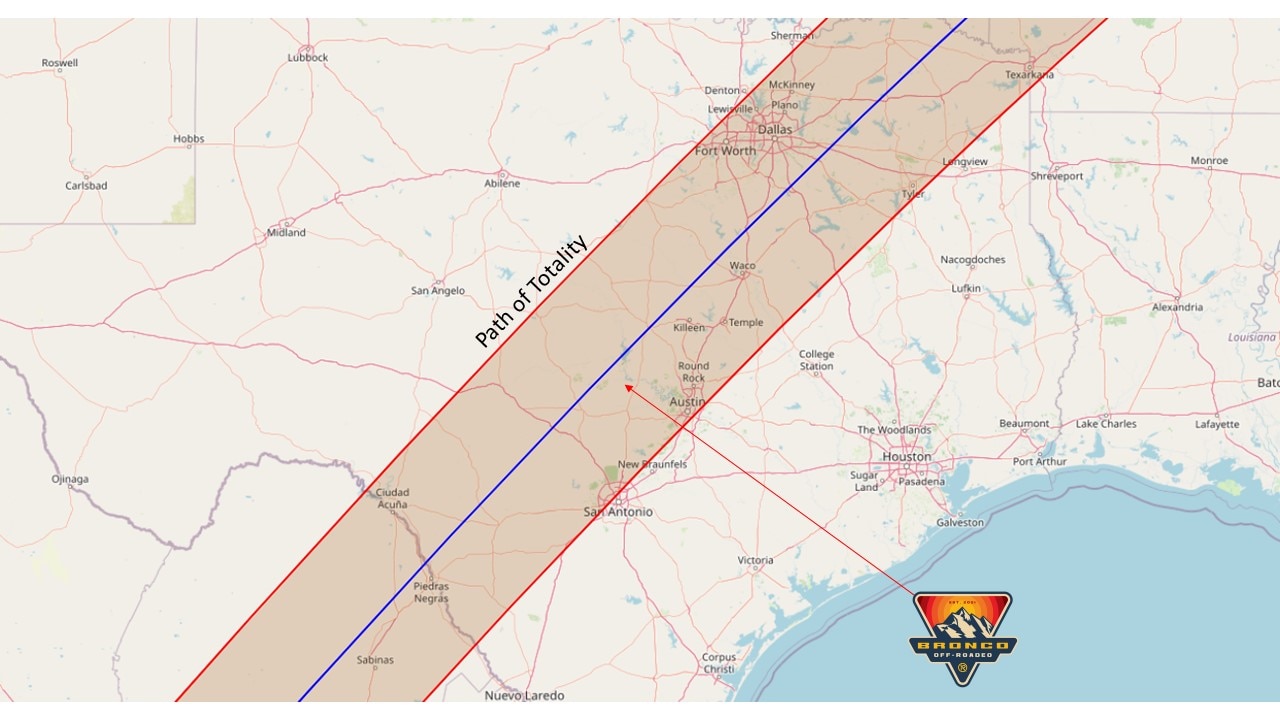 Bronco and Bronco Sport customers can sign up for a limited availability, special viewing opportunity to experience the total solar eclipse on April 8 at Bronco Off-Roadeo, near the center point for the best viewing as the eclipse passes over Texas.